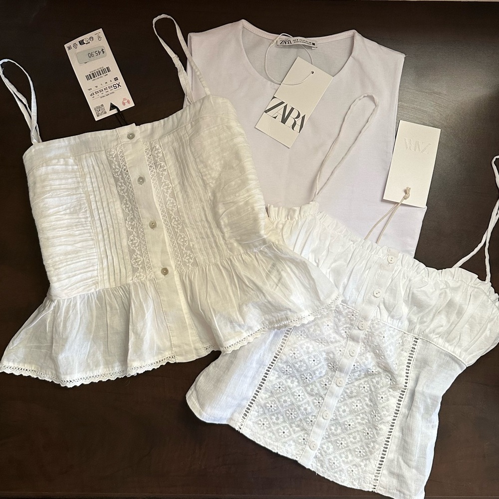 ZARA White Lace Cotton Tops Bundle Trio NWT